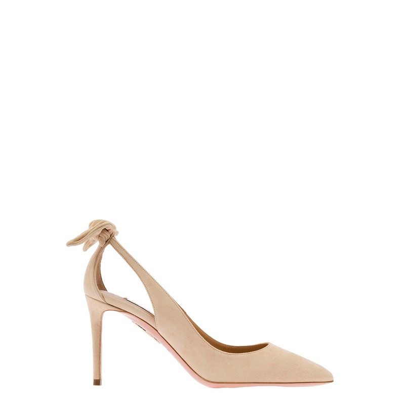 Pink Leather Pumps with Bow Detail