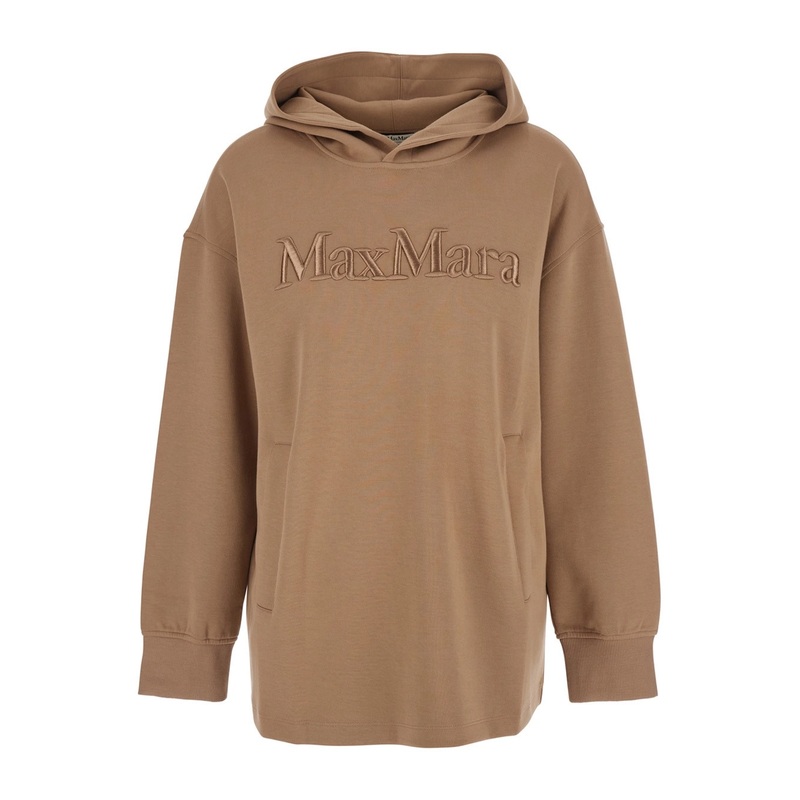 ‘Visiera’ Beige Hoodie with Dropped Shoulders and Logo Lettering Embroidery on the Front in Cotton Blend Woman