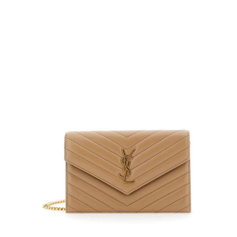Beige Mini Bag with Cassandre Plaque on the Front and Chain-Link Shoulder Strap in Quilted Leather Woman