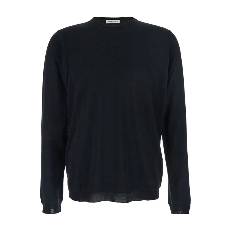 Black Crew Neck Sweater with Dropped Shoulders in Wool Man