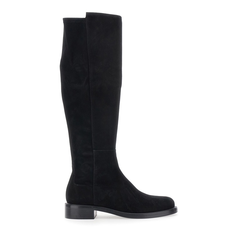 Black Knee-High Boots with Low Block Heel in Leather Woman