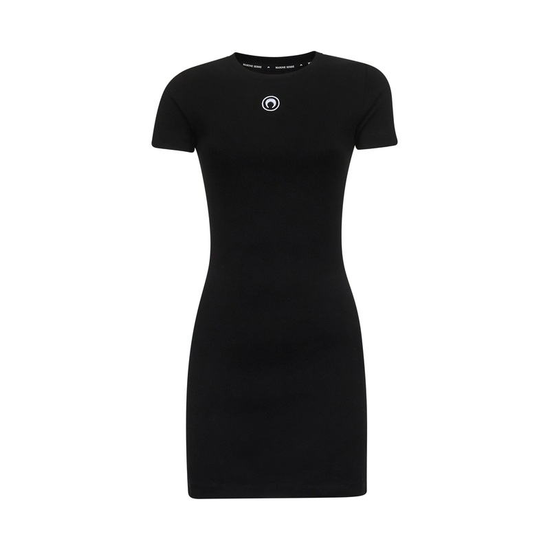 Black ribbed jersey Moon Logo mini dress