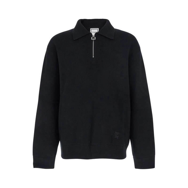 Black Sweater with Logo Patch on the Front and Logo Lettering on the Rear in Wool Blend Man