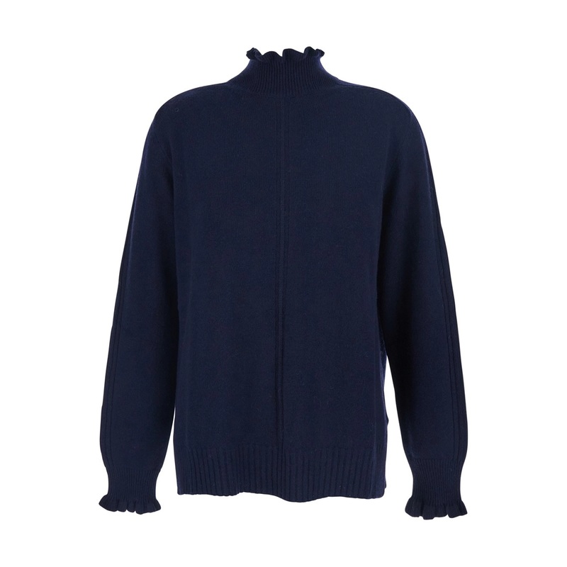 Blue Sweater with Neck and Ruched Cuffs in Wool Blend Woman