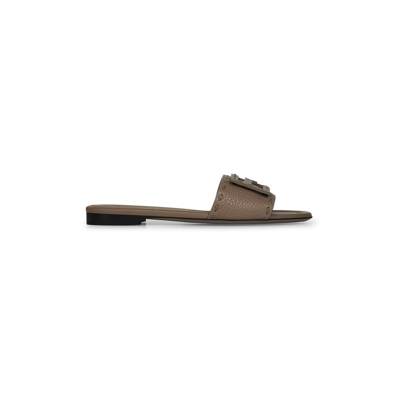 Dove grey leather Baguette slides