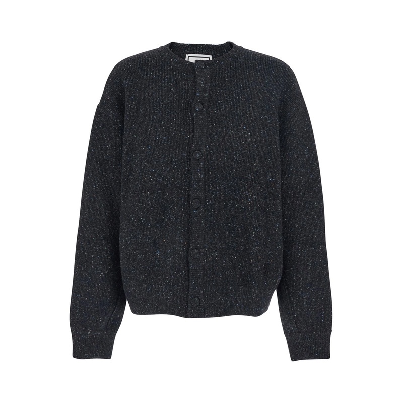 Grey Crewneck Cardigan with Logo Detail on the Rear in Wool Blend Man