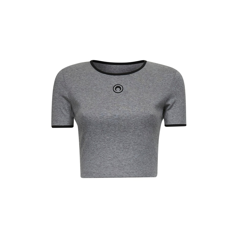 Grey ribbed jersey Moon Logo cropped T-shirt