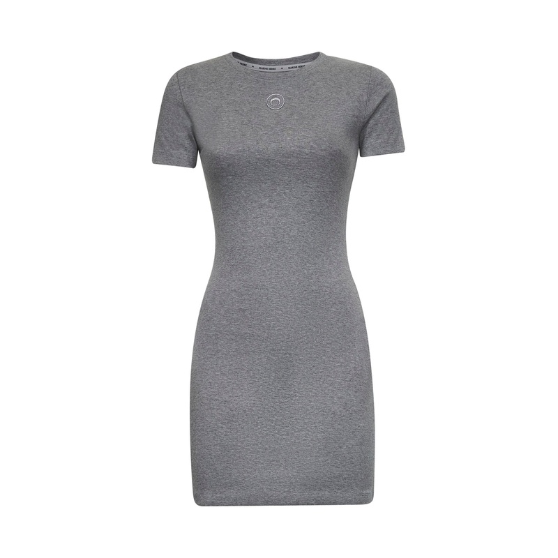 Grey ribbed jersey Moon Logo mini dress