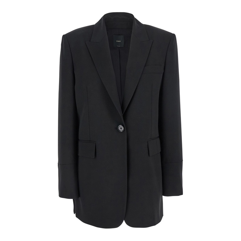 ‘Kamut’ Black Single-Breasted Jacket with Peak Revers in Viscose Blend Stretch Woman