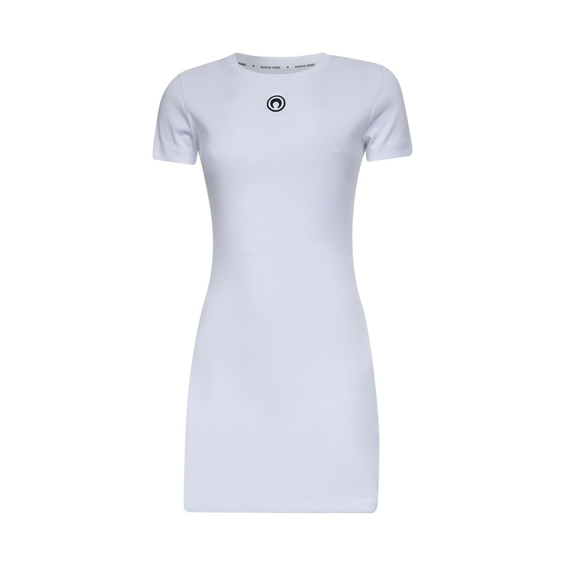 White ribbed jersey Moon Logo mini dress