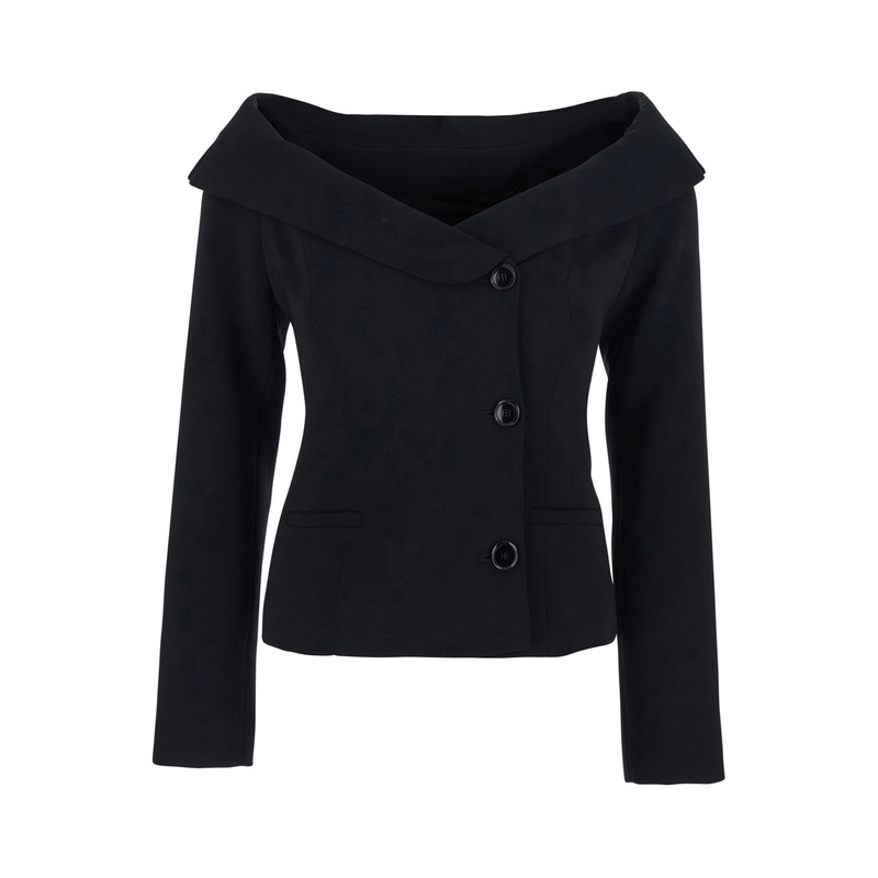 ‘Antonina’ Black Jacket with Off-Shoulder Neckline in Tech Fabric Woman