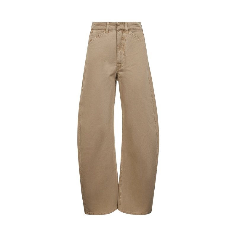 Beige denim High Waisted Curved Pants