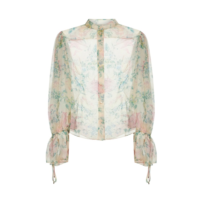 Beige printed silk muslin blouse