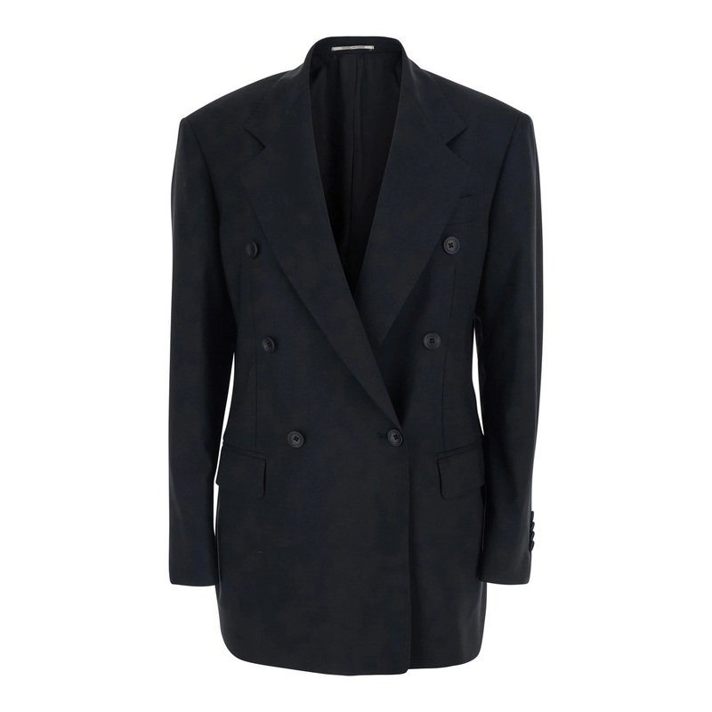 Black Double Breasted Jacket with Classic Lapels in Wool Woman