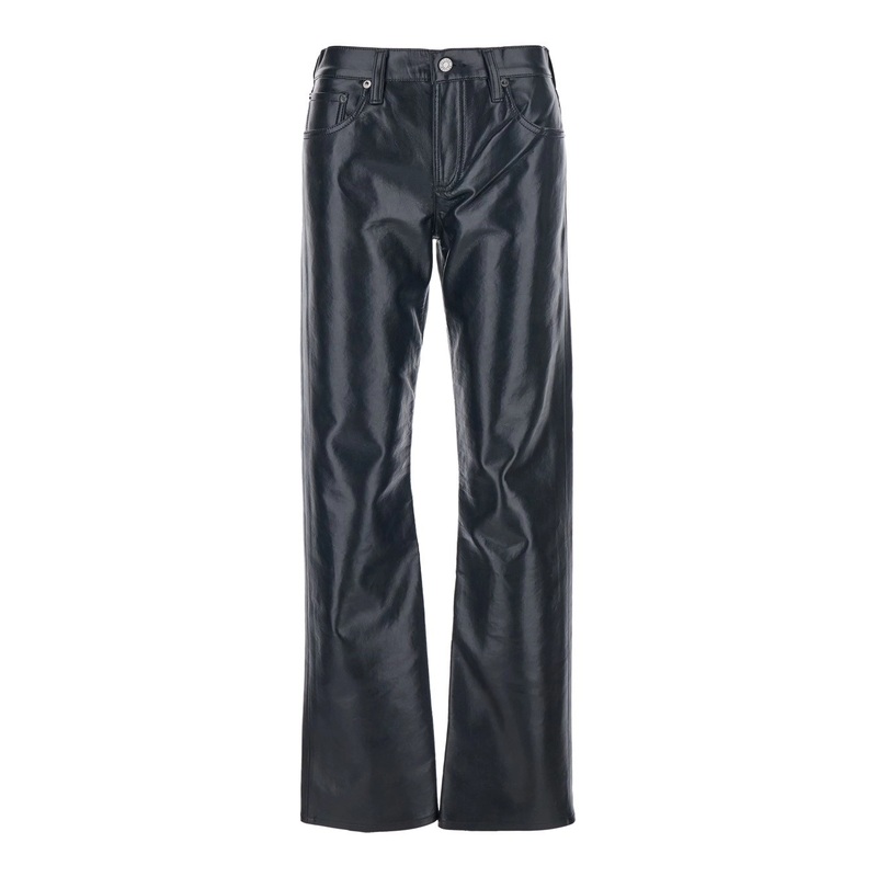 Black Pants with Belt Loops in Leather Blend Woman