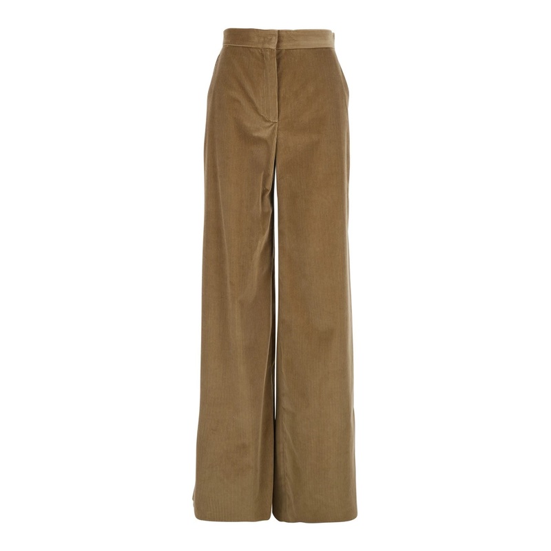 ‘Faretra’ Beige Pants with Belt Loops and Wide Leg in Corduroy Woman