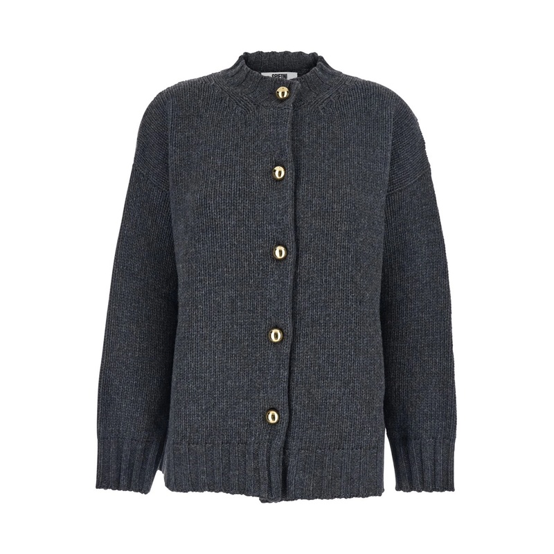 Grey Jacket with Ribbed Trims and Dropped Shoulders in wool Woman