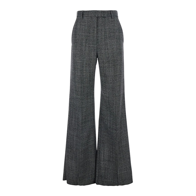 Grey Trousers with Belt Loops and Ironed Pleat in Virgin Wool Woman