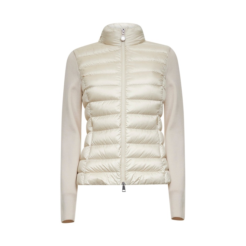 Ivory wool padded zip-up cardigan