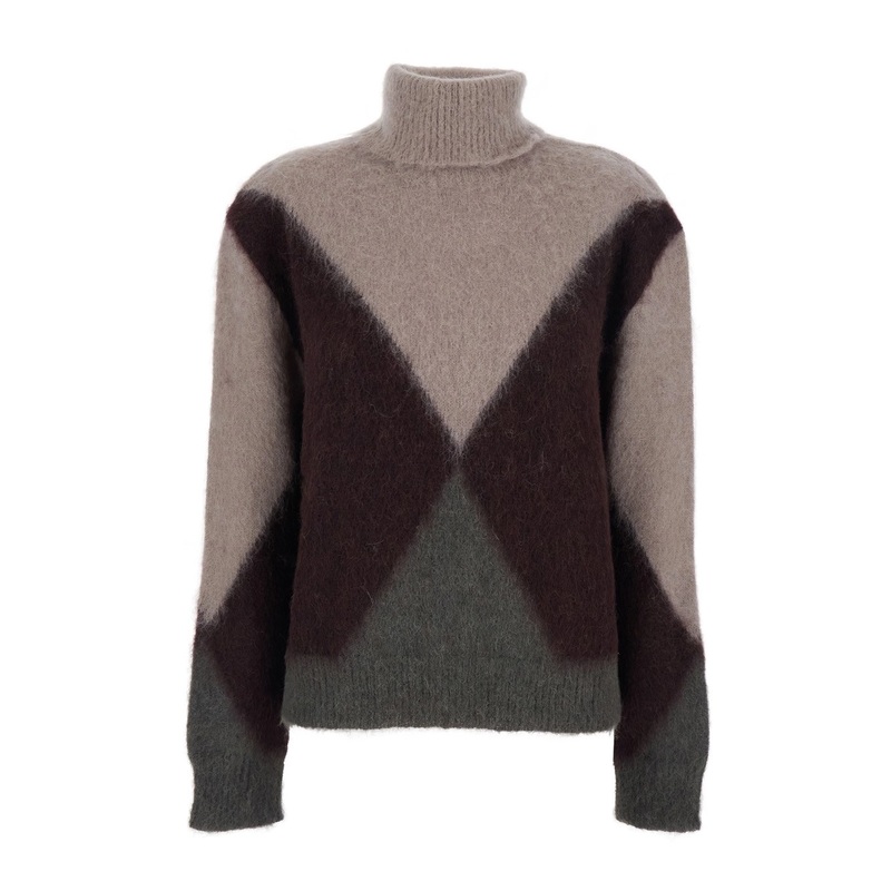 Multicolor Turtleneck Sweater with Geometric Motif and Brushed Effect in Wool Woman