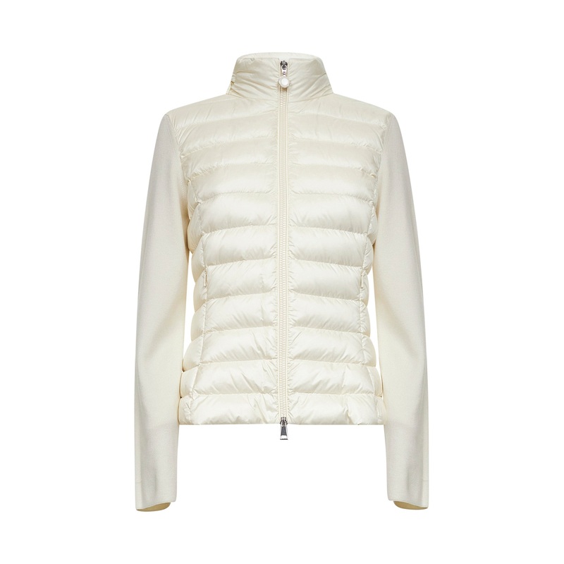 White wool padded zip-up cardigan