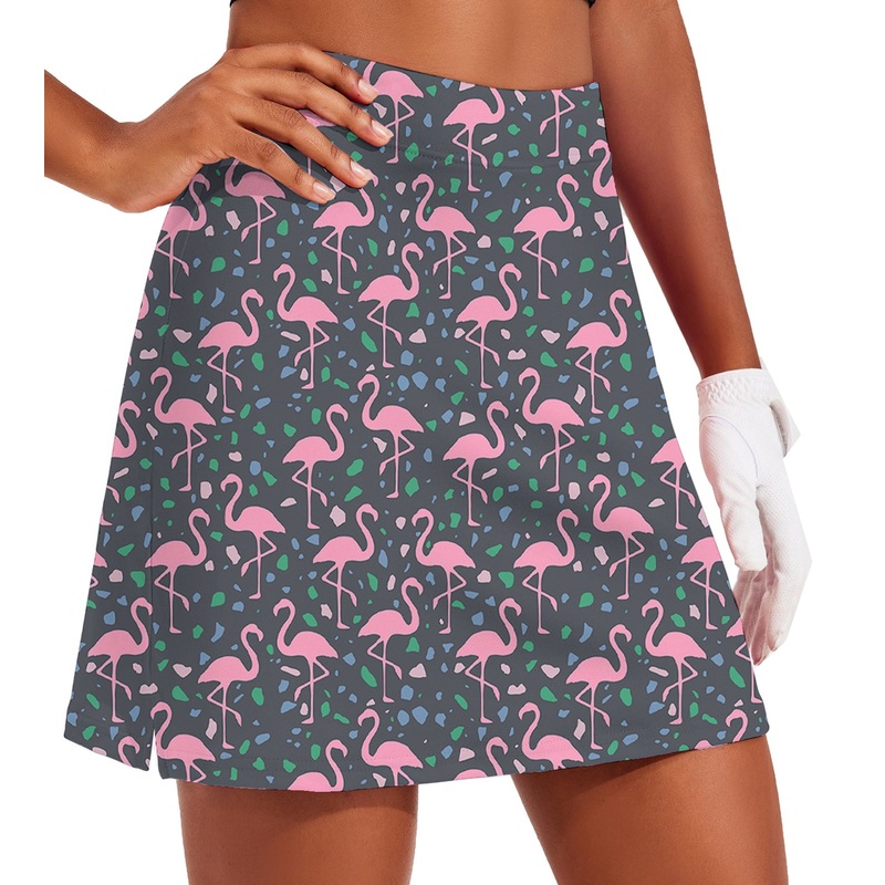 Women’s Terrazzo Flamingo Golf Skirts Inner Shorts Pocket
