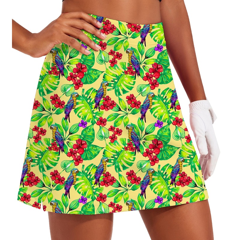 Women’s Toucan tropical flowers Golf Skirts Inner Shorts Pocket