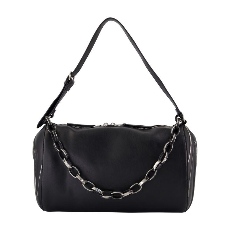 BLACK POLYURETHANE SHOULDER BAG