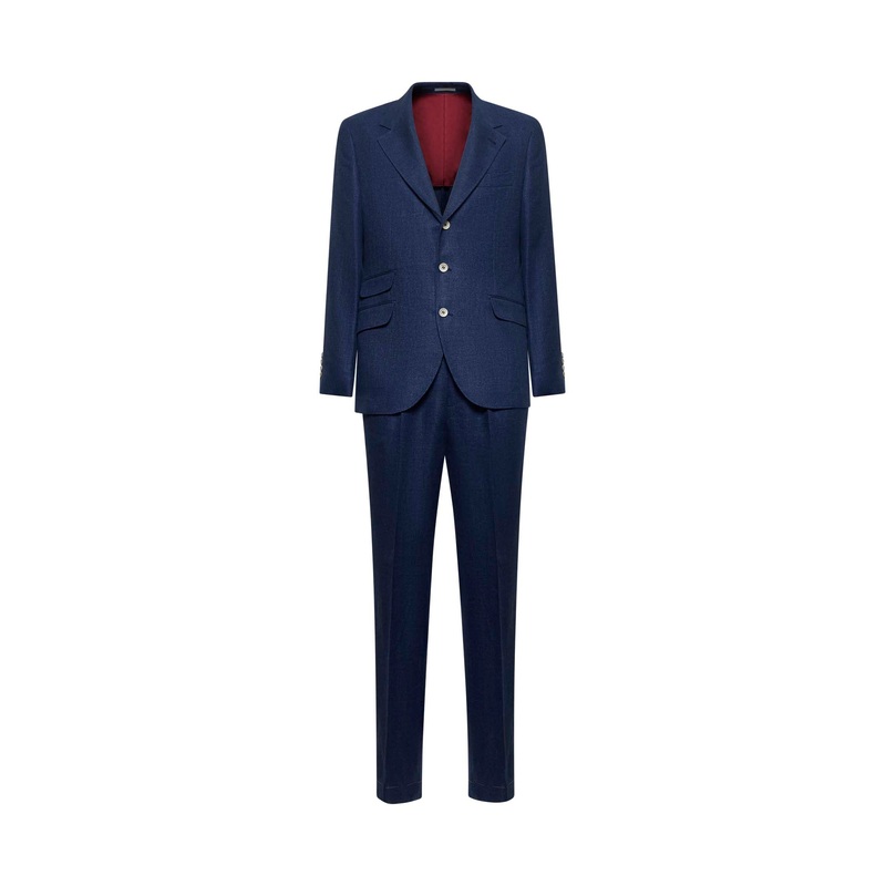 Blue linen, wool and silk diagonal suit