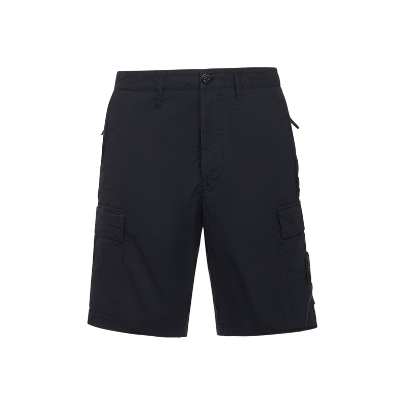 Blue stretch cotton canvas cargo Bermuda shorts