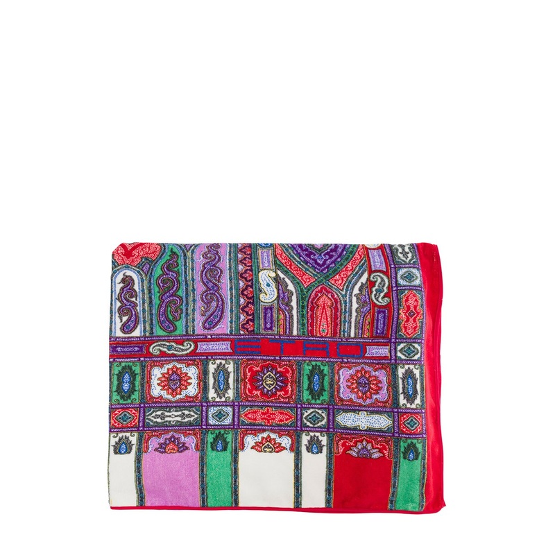 Red Beach Towel with Paisley Ornamental Print in Cotton Terry Home