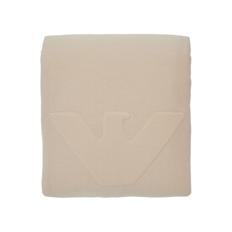 Beige Blanket with Logo Embroidery on the Front in Cotton Home