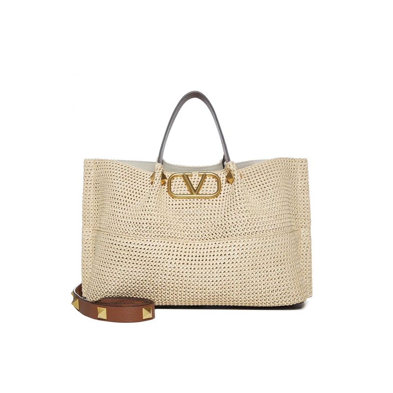 Beige medium VLogo Signature summer tote