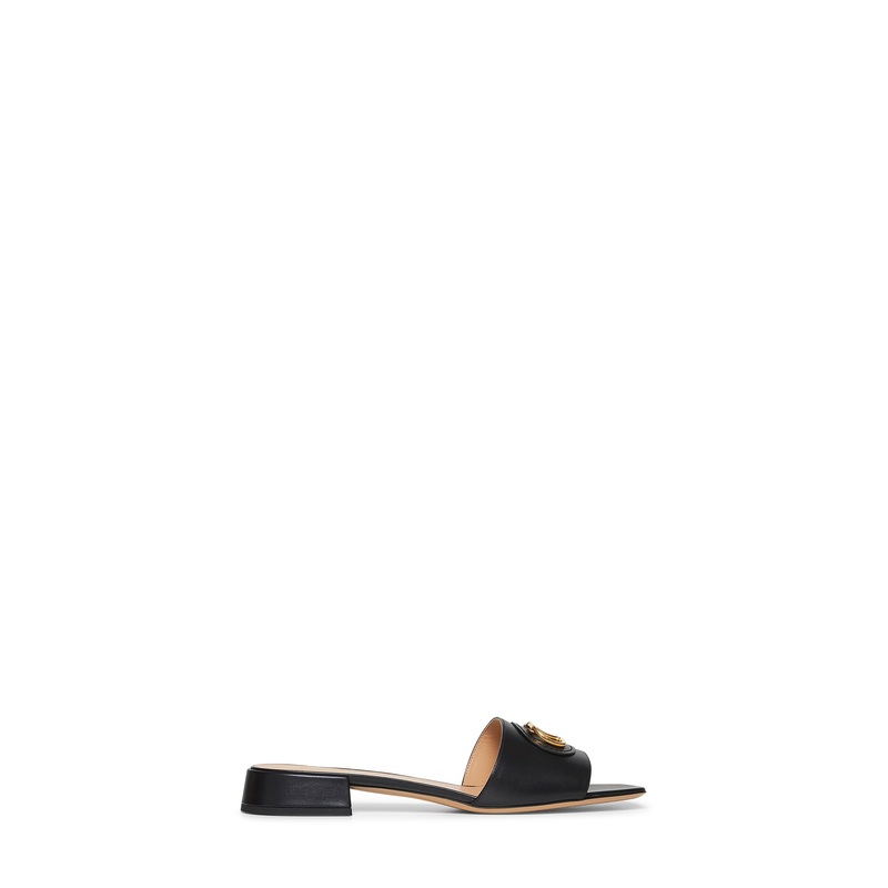Black calfskin VLogo Signature slide sandals