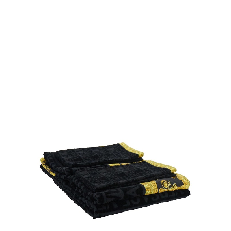 Black Towel Set with Barocco Print in Cotton Home