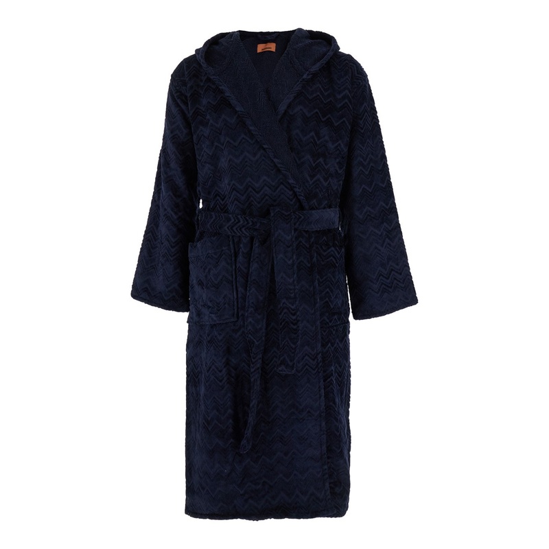 Blue Bathrobe with Zig Zag Motif in Cotton