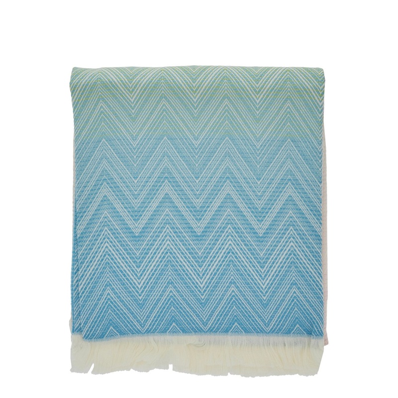 ‘Ciro’ Multicolor Blanket with ZigZag Motif and Fringed Hem in Wool Home