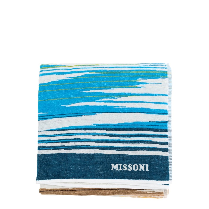 ‘Fiammetta’ Multicolor Beach Towel with Logo Lettering on the Front in Cotton Home