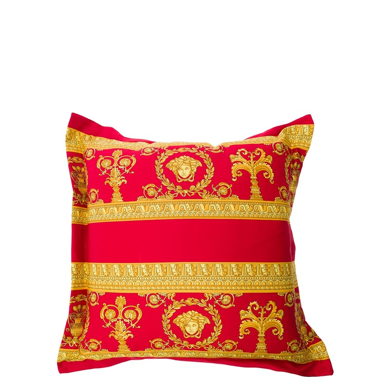 Gold and Red Pillow in Cotton with Baroque Print