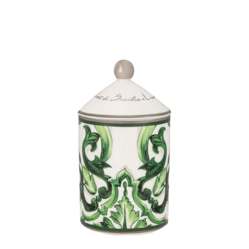 Green Sicilian Neroli and Lemon Scented Candle with Lid and Carretto Print