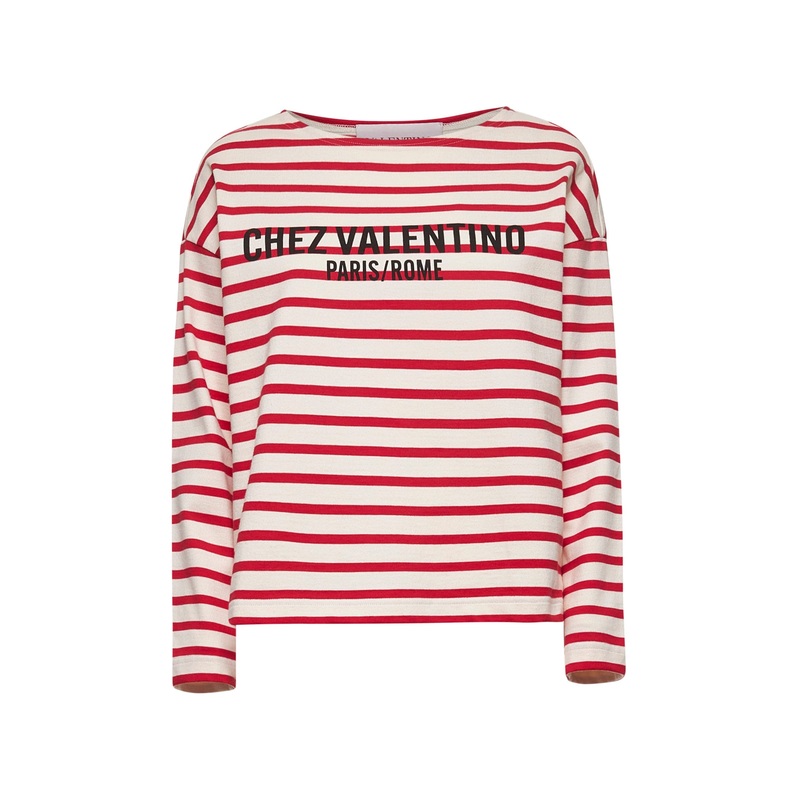 Ivory Striped Cotton Jersey T-shirt