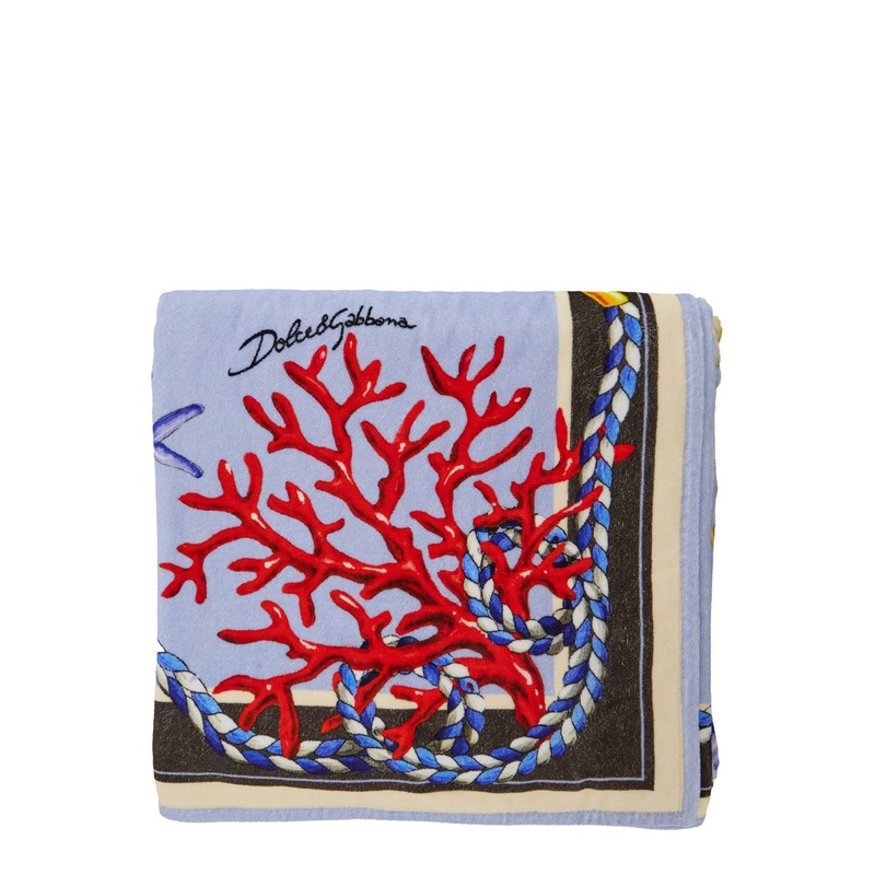 Light Blue Beach Towel with All-Over Print in Cotton Home