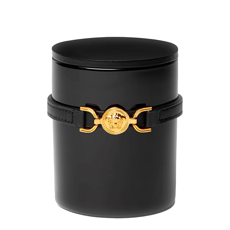 ‘Medusa 95’ Black Candle with Wood Lid and Removable Leather Strap in Wood and Glass Home