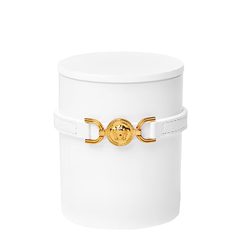 ‘Medusa 95’ White Candle with Wood Lid and Removable Leather Strap in Wood and Glass Home