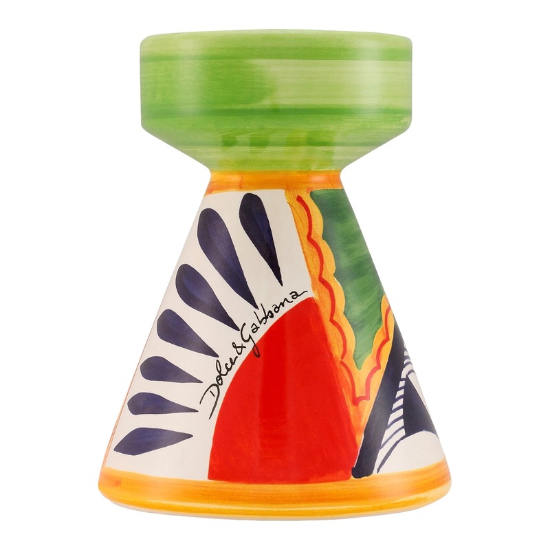 Multicolor Candle Holder with All-Over Graphic Print and Logo Lettering on the Front in Ceramic Home