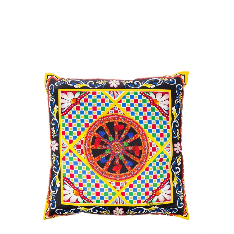 Multicolor Small Cushion with Carretto Foulard Print in Duchesse Cotton Dolce & Gabbana