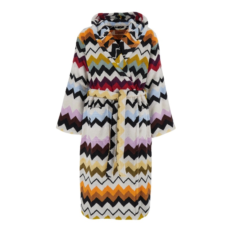 ‘Murrina’ Multicolor Bathrobe with Hood and All-Over ZIgZag Motif in Cotton Home