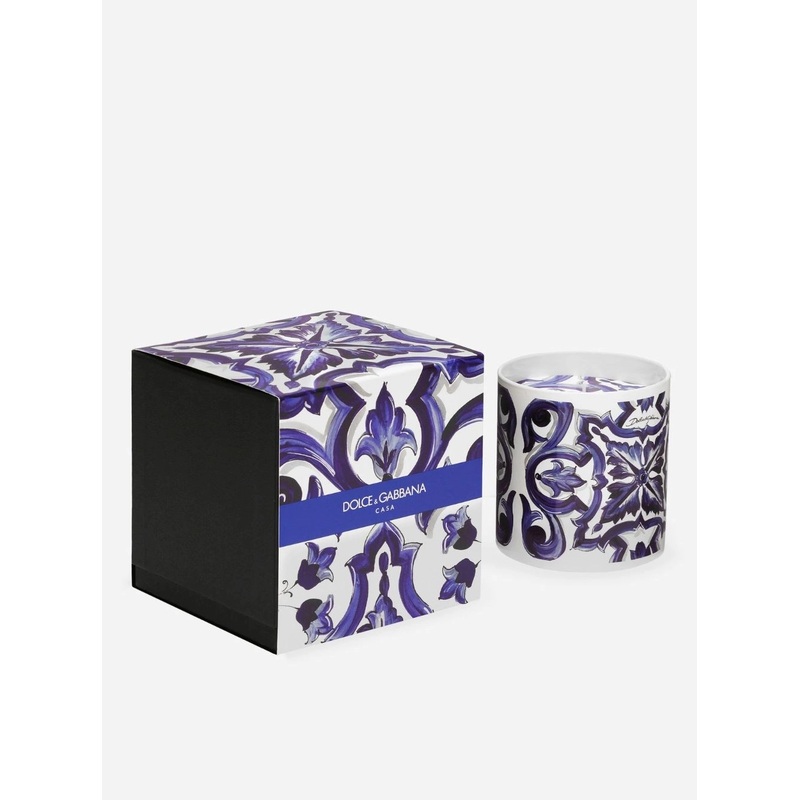 Sicilian Neroli and Lemon Scented Candle with Blue Mediterraneo Print Dolce & Gabbana