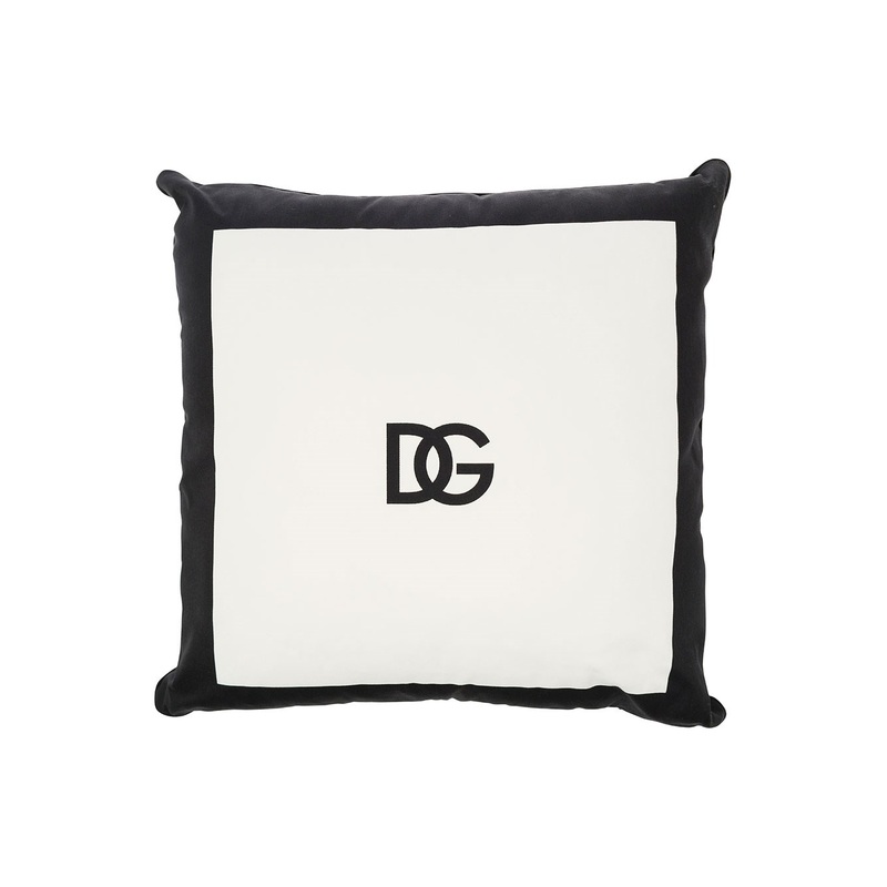 White and Black Cushion with Contrasting DG Logo Print in Cotton