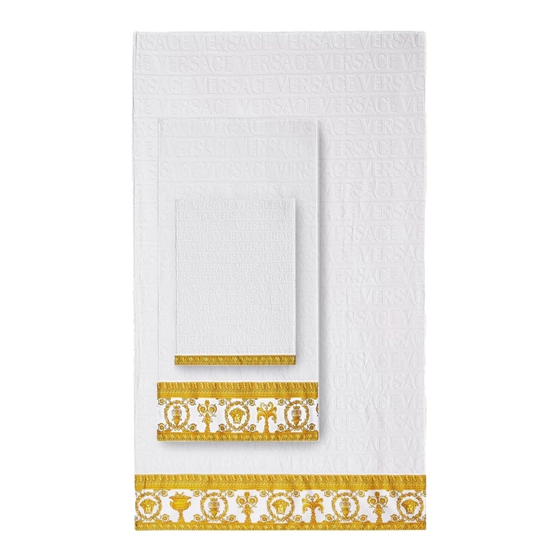 White Towel Set with Barocco Print in Cotton Home